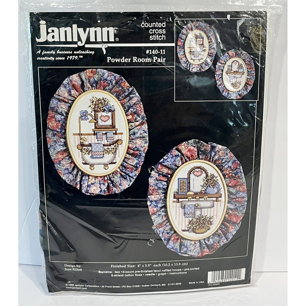 Janlynn Counted Cross Stitch Kit#140-11 Powder Room Pair Ruffles Cottage Country